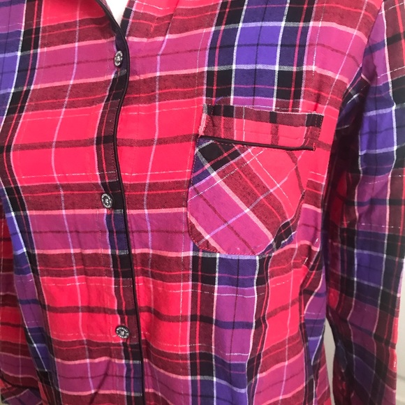 VS Red Purple Pink Night Flannel Plaid Night Gown - Picture 2 of 4